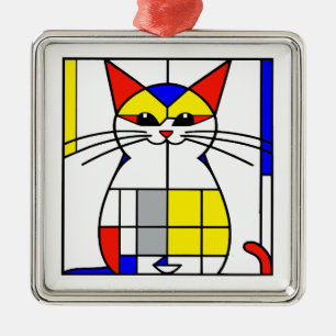 Ornement Carré Argenté Chat de Mondrian