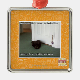 Ornement Carré Argenté Chat de sous-sol, légèrement désorienté