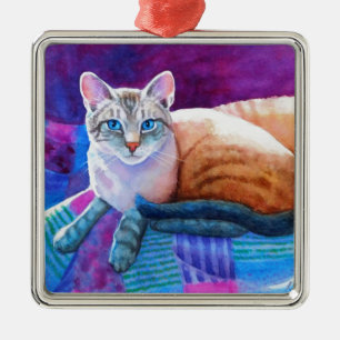 Ornement Carré Argenté Chats siamois Lynx Point