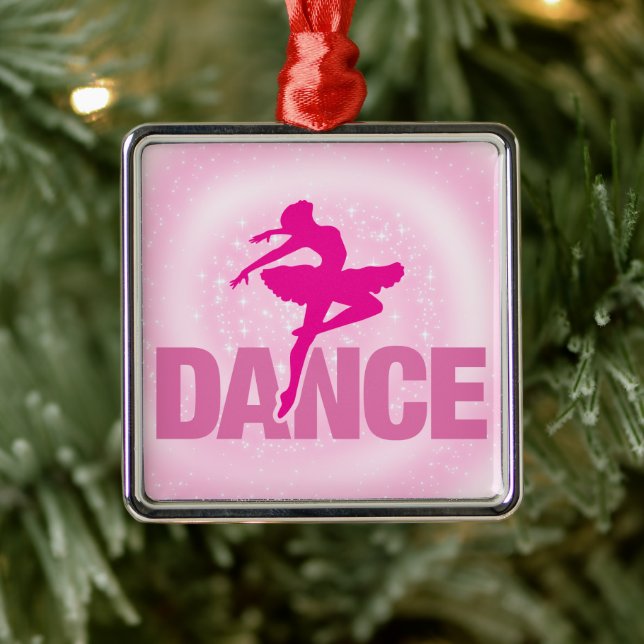 Ornement Carré Argenté Chaud rose Ballerina Dance Étincelle (Arbre)