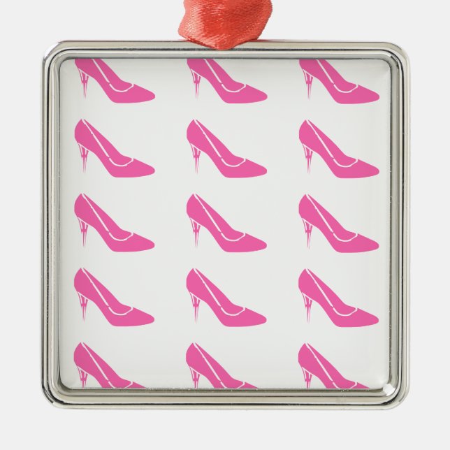 Ornement Carré Argenté Chaussures de Noël Rose Princess High Heel (Devant)