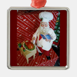 ORNEMENT CARRÉ ARGENTÉ "CHEF PÈRE NOËL" ORNAMNEMENT DE NOËL
