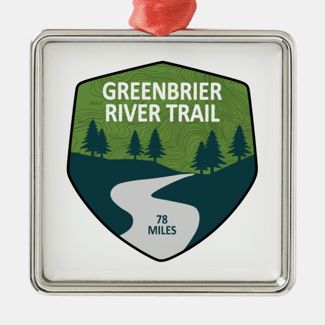 Ornement Carré Argenté Chemin de la rivière Greenbrier (Devant)