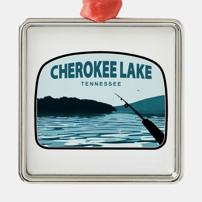 Ornement Carré Argenté Cherokee Lake Tennessee Fishing Rod (Devant)