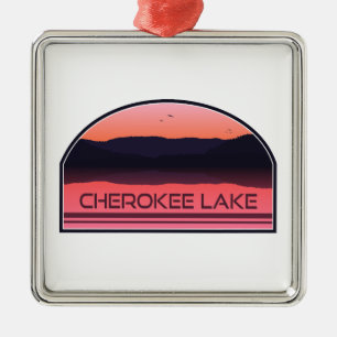 Ornement Carré Argenté Cherokee Lake Tennessee Red Sunrise