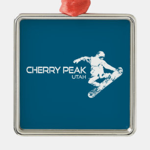 Ornement Carré Argenté Cherry Peak Resort Utah Snowboarder