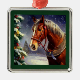 Ornement Carré Argenté Cheval de Noël 1