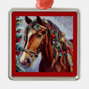 Ornement Carré Argenté Cheval de Noël 2