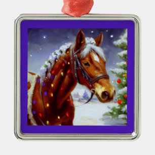 Ornement Carré Argenté Cheval de Noël 3
