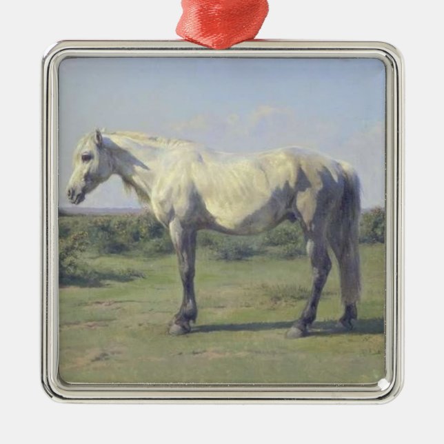 Ornement Carré Argenté Cheval gris en champ (par Rosa Bonheur) (Devant)