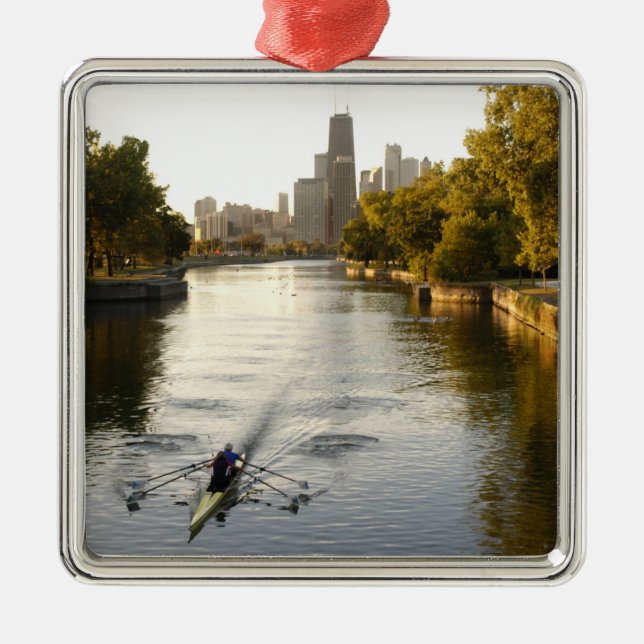 Ornement Carré Argenté Chicago, Illinois, Rowers dans la lagune de Lincol (Devant)