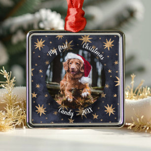 Ornement Carré Argenté Chien animal de compagnie première photo de Noël R