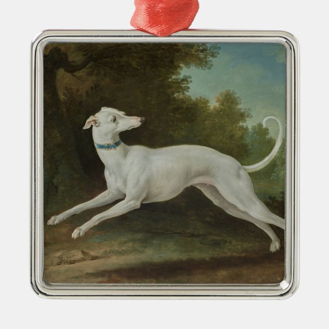 Ornement Carré Argenté Chien blanc gris (par Jean-Baptiste Oudry) (Devant)