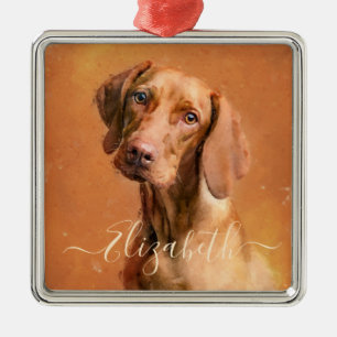 Ornement Carré Argenté Chien hongrois de Vizsla
