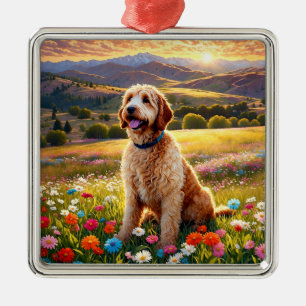 Ornement Carré Argenté Chien Labradoodle