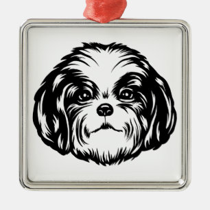Ornement Carré Argenté Chien Shih Tzu