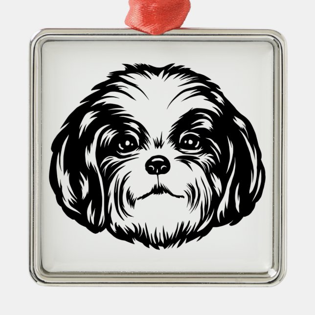 Ornement Carré Argenté Chien Shih Tzu (Devant)