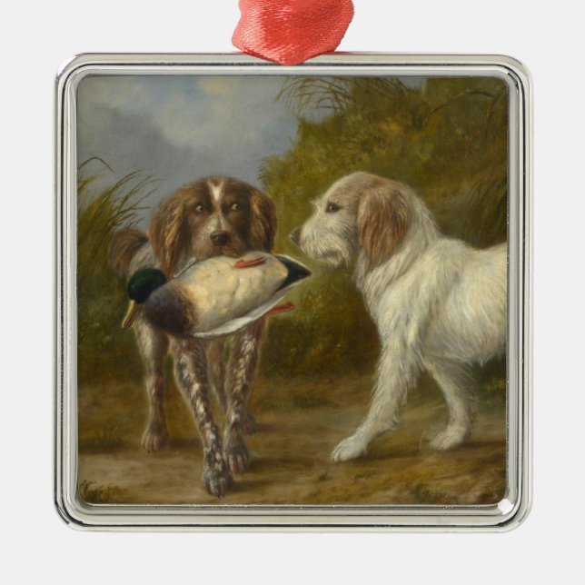 Ornement Carré Argenté Chiens de chasse (par Carlo Ademollo) (Devant)