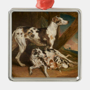 Ornement Carré Argenté Chiens de Dalmatie (par James Ward)