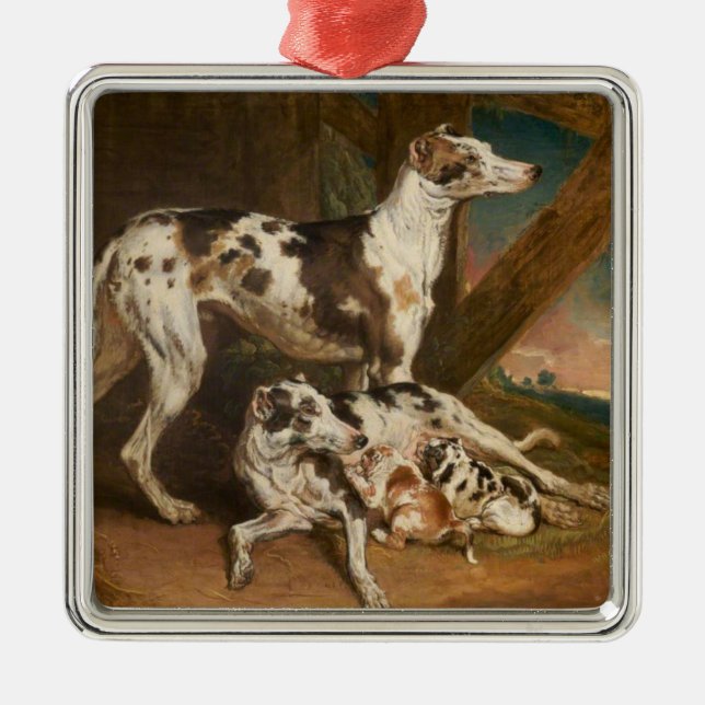 Ornement Carré Argenté Chiens de Dalmatie (par James Ward) (Devant)