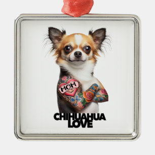 Ornement Carré Argenté CHIHUAHUA AMOUR artiste de tatouage maman tat encr