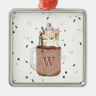 Ornement Carré Argenté Chocolat Noël Snowman Milkshake Monogramme