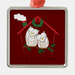 Ornement Carré Argenté Chouette de Noël Be Accueil mignonne