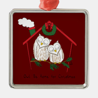 Ornement Carré Argenté Chouette de Noël Be Accueil mignonne