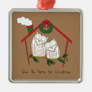 Ornement Carré Argenté Chouette de Noël Be Accueil mignonne
