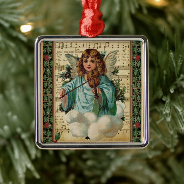 Ornement Carré Argenté Christmas Angel with Violin (Arbre)