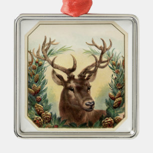 ORNEMENT CARRÉ ARGENTÉ CHRISTMAS DEER WITH PINE CONES CROWN