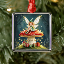 Christmas Fairy atop a Mushroom Cottage Core