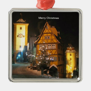 Ornement Carré Argenté CHRISTMAS in ROTHENBURG GERMANY