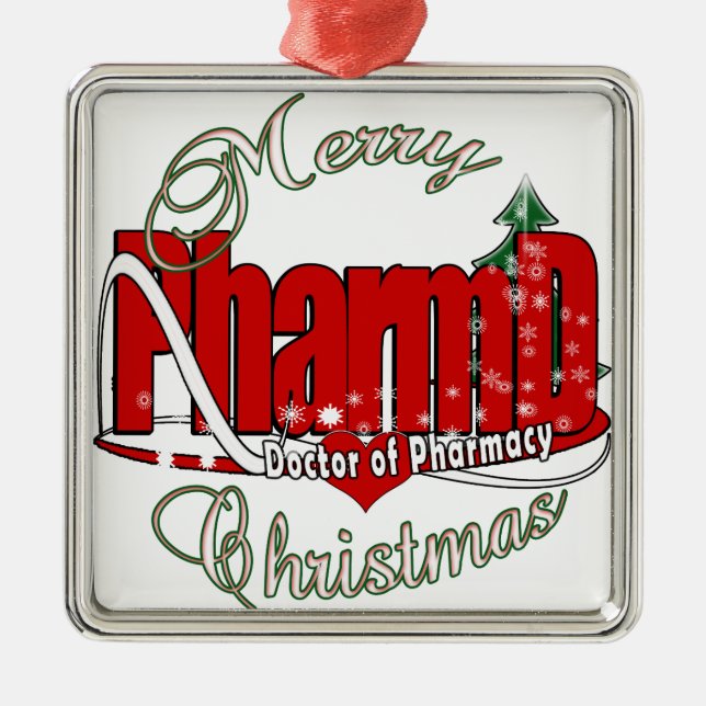 Ornement Carré Argenté CHRISTMAS PharmD Docteur en pharmacie (Devant)