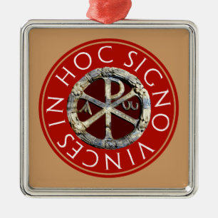Ornement Carré Argenté Christogram avec le texte latin