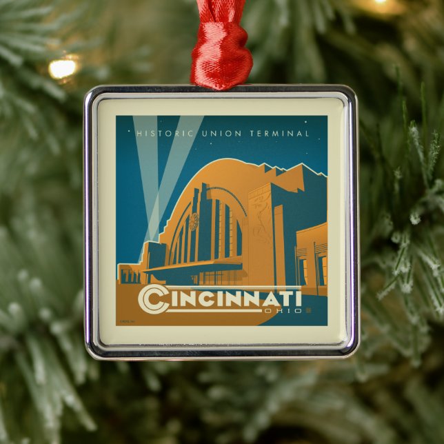 Ornement Carré Argenté Cincinnati, Ohio | Terminal Union historique (Arbre)