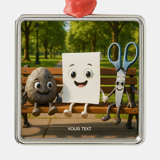 Ornement Carré Argenté Ciseaux de papier Imaginaire Roche (Devant)