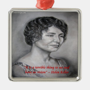 Ornement Carré Argenté Citation de Helen Keller sur la vision et la sages