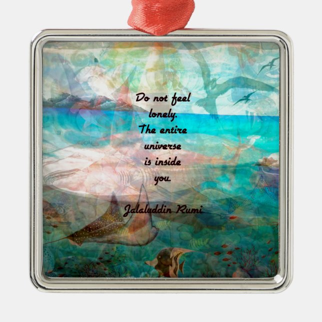 Ornement Carré Argenté Citation De Rumi Inspiration Sur L'Univers (Devant)