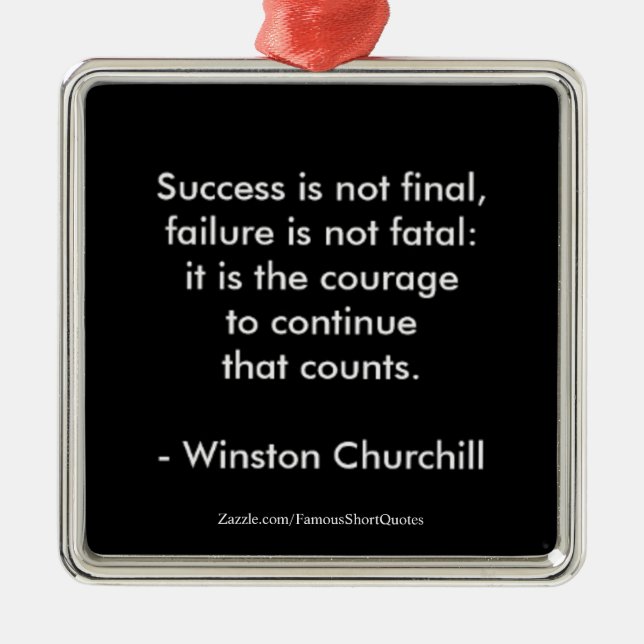 Ornement Carré Argenté Citation de Winston Churchill ; succès (Devant)