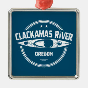 Ornement Carré Argenté Clackamas River Oregon Kayak
