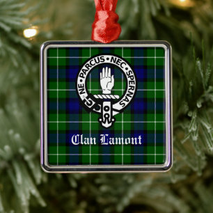 Ornement Carré Argenté Clan écossais Lamont Crest Badge et Tartan