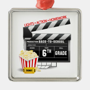 Ornement Carré Argenté Classeur de films de 6e année