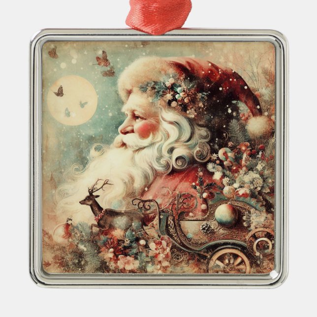 Ornement Carré Argenté Classic Noël Père Noël Ornament (Devant)