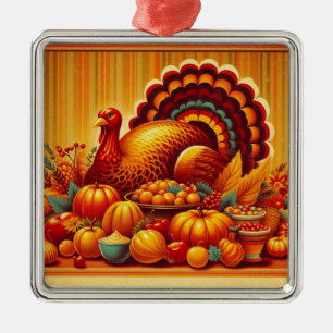 Ornement Carré Argenté classique/vintage Thanksgiving Turquie
