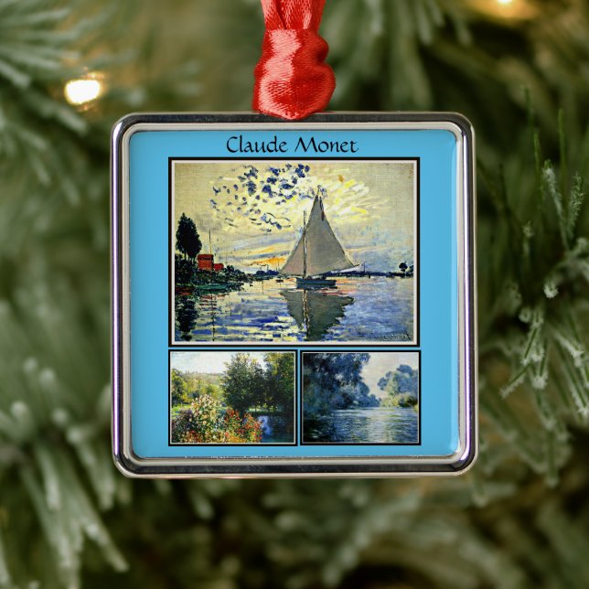 Ornement Carré Argenté Claude Monet peinture célèbre (Arbre)