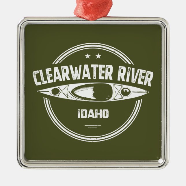 Ornement Carré Argenté Clearwater River Idaho Kayak (Devant)