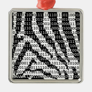 Ornement Carré Argenté Code binaire Zebra noir et blanc