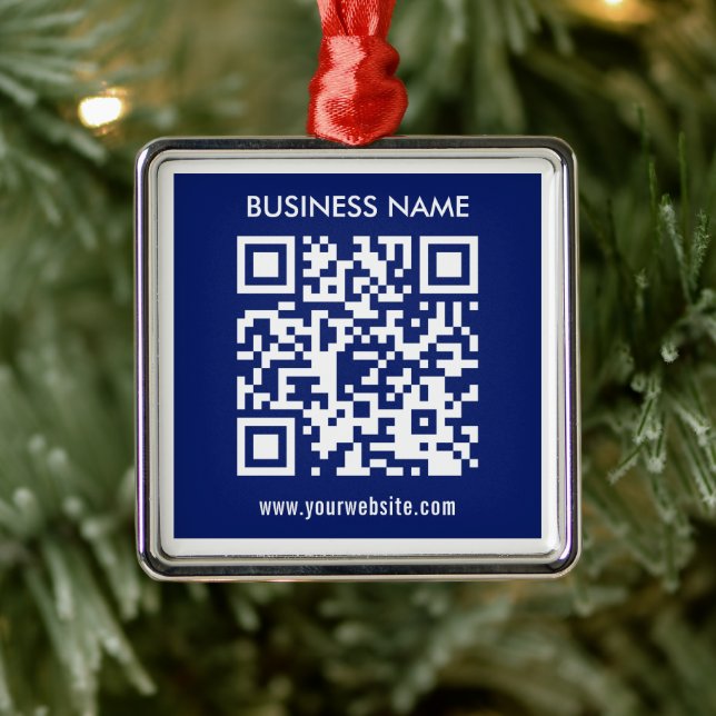 Ornement Carré Argenté Code QR modifiable (généré instantanément) | bleu  (Arbre)