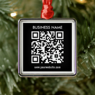 Ornement Carré Argenté Code QR modifiable (généré instantanément) Noir